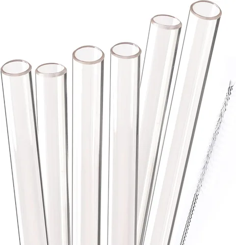 Dakoufish Pajitas reutilizables para batidos de 10 pulgadas de largo, boca ancha, pajitas rectas de plástico para batidos de leche, juego de 6 con