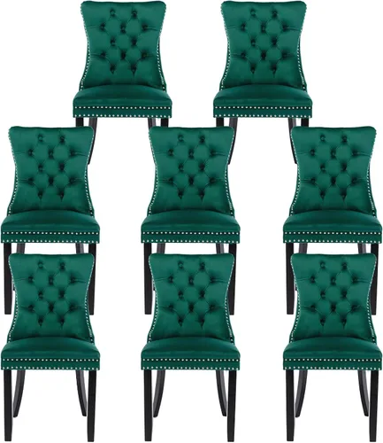 Miniatura 51 de Juego de 4 Sillas de Comedor de Terciopelo Tapizadas con Capitoné, Sillas Laterales de Cocina con Ribete de Tachuelas y Patas Chapadas en Oro