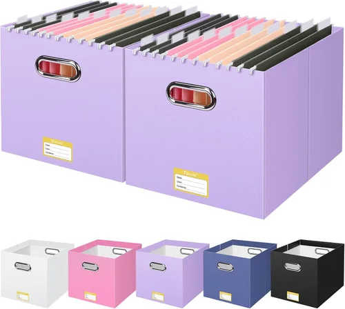 Miniatura 43 de BALEINE Caja organizadora de archivos, organizador de carpetas de archivos de cartón con asa para tamaño carta, caja de archivos colgante plegable