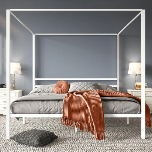 Miniatura 11 de DWVO Base de cama tamaño Queen con luces LED RGB y cabecera de estantería de almacenamiento, cama tapizada con estación de carga y 4 cajones,