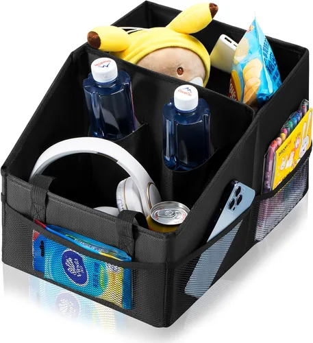 Miniatura 12 de Organizador de cuero para asiento de automóvil, caja de almacenamiento plegable para asiento delantero, asientos traseros y piso, divisor extraíble