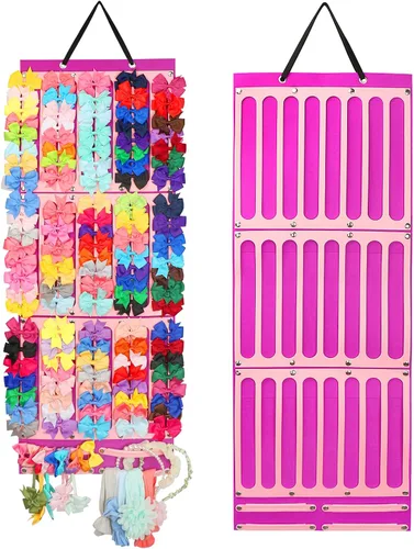 Miniatura 7 de Soporte y organizador de lazos para el cabello con gran capacidad, 16 cintas, organizador de lazos, exhibición de almacenamiento de accesorios