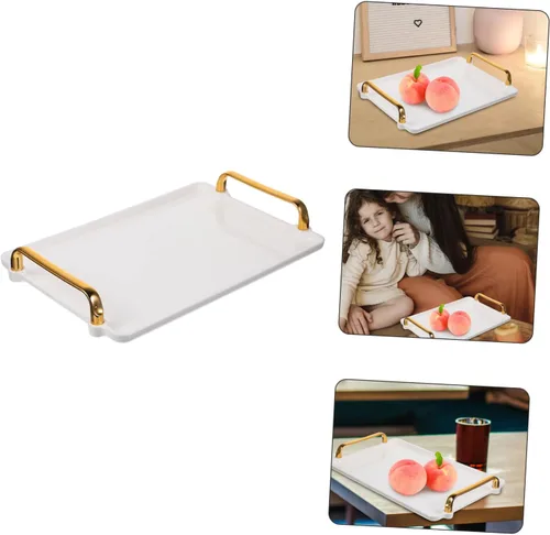 Miniatura 9 de KICHOUSE Bandeja de almacenamiento de plástico con asas para mesa de café, juego de té, desayuno, comida rápida, bandeja rectangular elegante