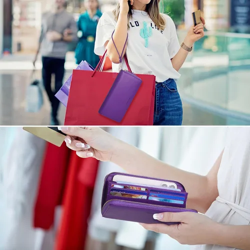 Miniatura 6 de YOUBDM Cartera de mano para mujer con soporte para tarjeta de crédito, cartera de cuero suave con correa para la muñeca