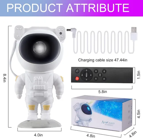 Miniatura 7 de Proyector de Galaxia de Astronauta para Dormitorio, Proyector de Estrellas Ajustable 360° con Control Remoto y Temporizador, Lámpara de Luz