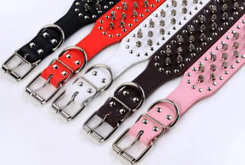 Miniatura 4 de Serijoars Collar de Perro con Pinchos y Tachuelas, Collar de Perro de Cuero PU, Collares Ajustables para Mascotas de Raza Mediana o Grande (S, Negro)