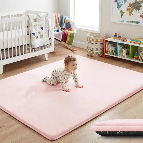 Miniatura 19 de Tapete de cama de bebé de 1.3 pulgadas de grosor para dormitorio, tapete básico de espuma acolchada suave de felpa de 28 x 72 pulgadas con acolchado