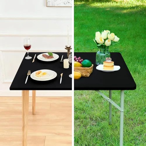 Miniatura 6 de NEWISHER Mantel rectangular ajustable de 20 x 30 pulgadas, mantel elástico para mesa de 2.5 pies, funda de mesa de elastano elástica negra, cubierta