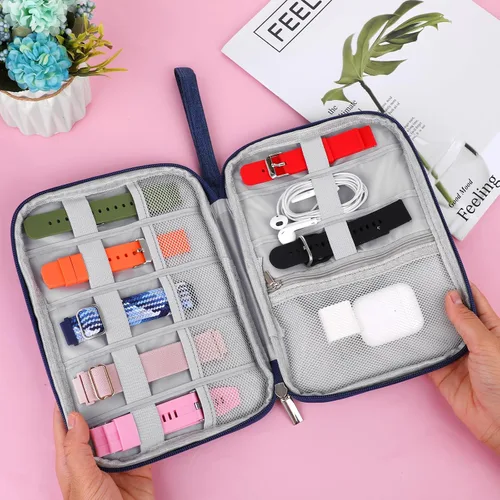 Miniatura 3 de TIESOME Organizador de correa de reloj, bolsa de viaje para correas de reloj, funda impermeable, compatible con todas las correas (azul marino)