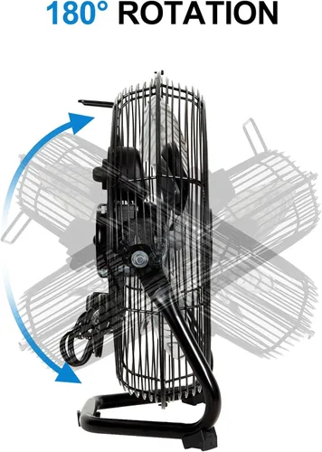 Miniatura 4 de ACHAZEL Ventilador de piso de alta velocidad de 12 pulgadas, ventilador de metal resistente de 3 velocidades con inclinación de 180°, comercial