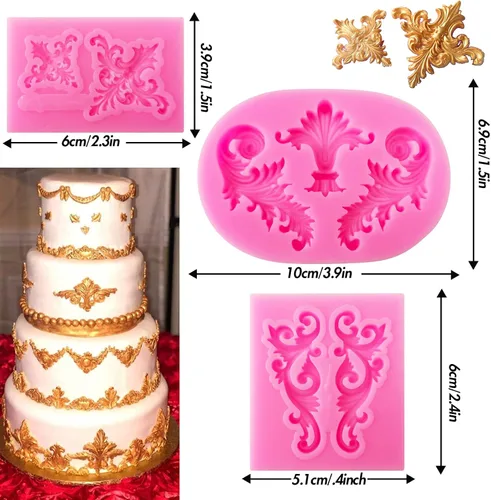 Miniatura 3 de Moldes de silicona para fondant de encaje de estilo barroco, 7 piezas, molde de flores de alivio, molde de filigrana 3D esculpido para decoración