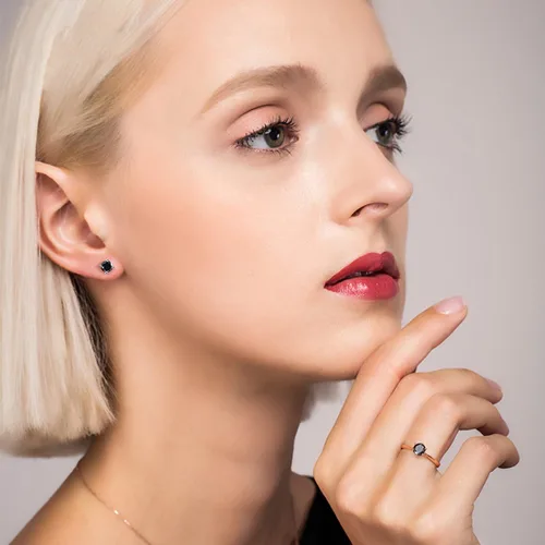Miniatura 3 de Solitaire - Aretes redondos de plata de ley 925 de ónix negro chapado en platino, joyería fina para mujeres y hombres
