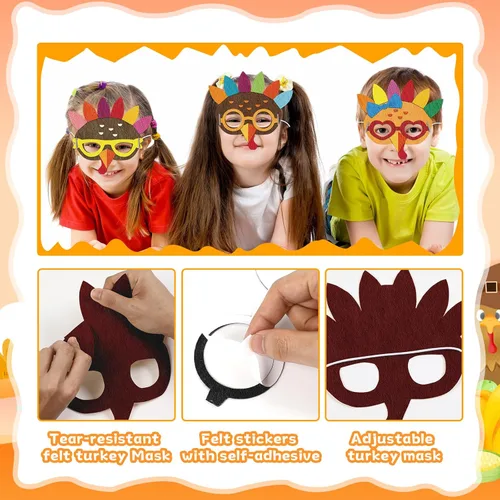 Miniatura 3 de Qyeahkj Kit de manualidades de máscara de pavo de Acción de Gracias, 126 piezas, espuma de fieltro de otoño, manualidades para niños de 3 a 5, 4 a