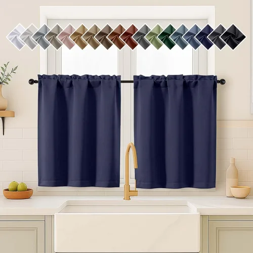 Miniatura 23 de OVZME Cortinas opacas turquesa para tratamiento de ventanas pequeñas, cortinas cortas con bloqueo de luz para ventana de cocina sobre el fregadero