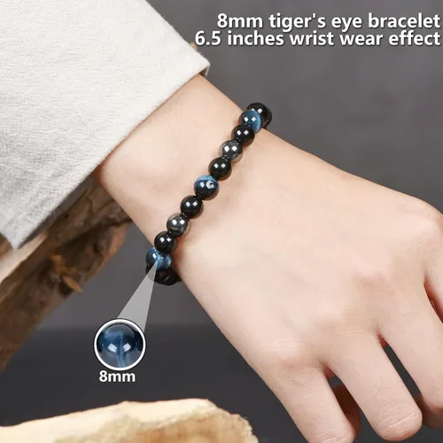 Miniatura 13 de SAMXY Triple Protection Bracelet, 8mm Healing Crystal Bead Bracelet, 3pcs Blue Red Tiger's Eye Obsidian Hematite Bracelet Women Men