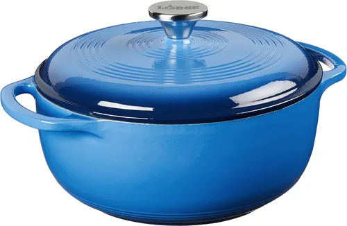 Lodge Horno holandés de hierro fundido esmaltado de 4.5 cuartos de galón con tapa, asas dobles, apto para horno hasta 500° F o en la estufa, uso