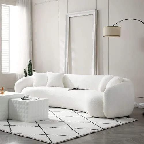 Miniatura 3 de WILLIAMSPACE Sofá curvado de 101 pulgadas, moderno sofá boucle tapizado de gran tamaño con 4 almohadas, sofá de peluche de 4 asientos para sala