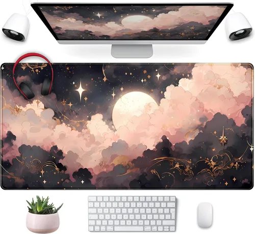 Miniatura 17 de Tapete para teclado bohemio con pintura pastel, tapete para mouse con plantas verdes matcha, accesorios abstractos, tapete de escritorio