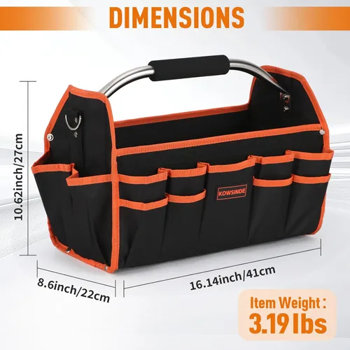 Miniatura 2 de Kowsinde Bolsa de herramientas de 16 pulgadas, bolsa de herramientas para electricista, bolsas de herramientas con parte superior abierta, 26 Naranja