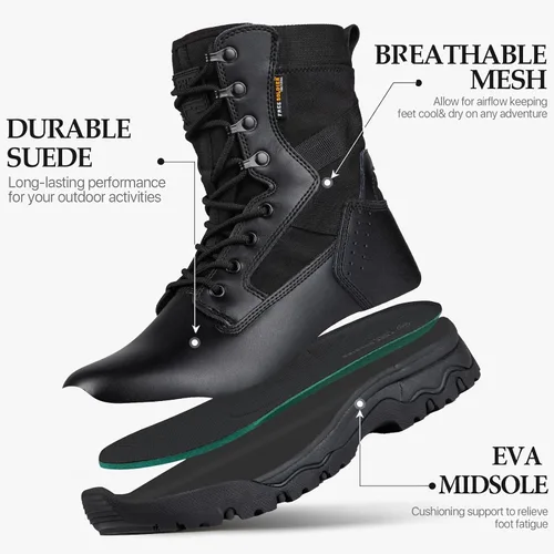 Miniatura 4 de FREE SOLDIER - Botas tácticas para hombre, botas de combate ligeras de 8 pulgadas, botas de trabajo militar de cuero de ante duradero, bota