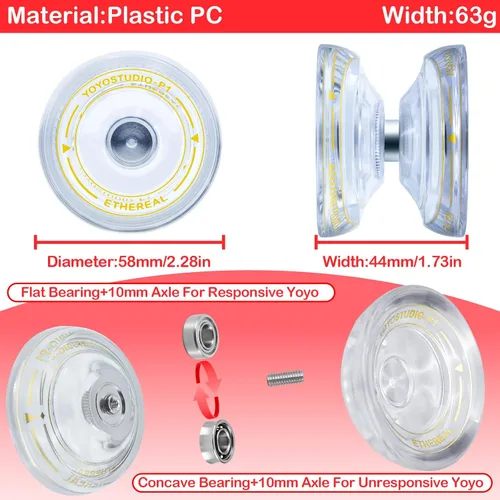 Miniatura 3 de YOYOSTUDIO Yoyos de Doble Propósito Paquete de 2, Yoyo de Metal T16 y Yo Yo de Plástico P1 Blanco Cristal Responsivo Yo Yo para Niños Adultos