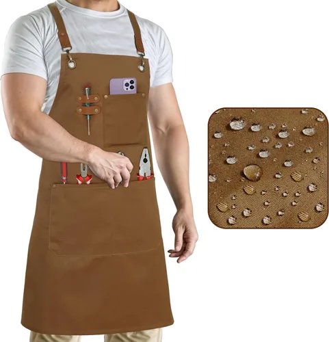 Miniatura 9 de RUVANTI Delantales de trabajo para hombres y mujeres con bolsillos, ajustables hasta XXL, durabilidad de grado profesional, delantal negro