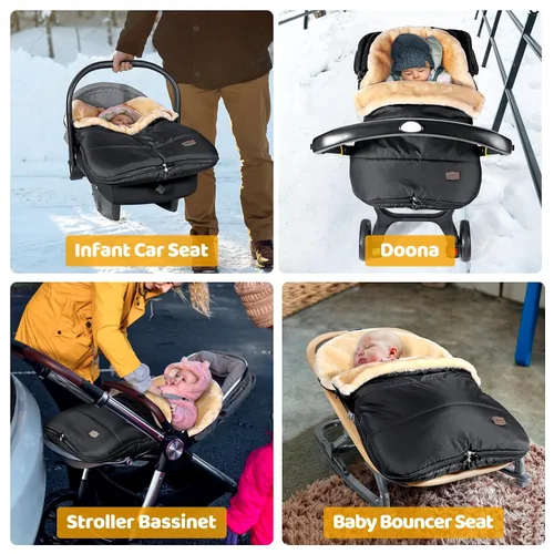 Miniatura 7 de Orzbow Funda de asiento de coche de invierno de piel sintética de oveja para bebés, bolsa frazada impermeable para asientos de coche y cochecitos
