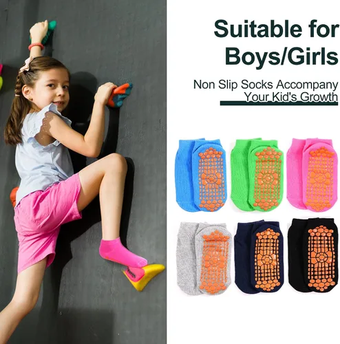 Miniatura 2 de GRPSKCOS Calcetines de Agarre para Niños 6 Pares Calcetines de Agarre para Niños Calcetines de Trampolín Antideslizantes para Tobillo Calcetines