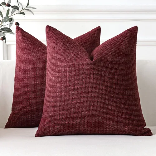 Miniatura 7 de OTOSTAR Juego de 2 fundas de almohada de lino cuadradas decorativas de 18 x 18 pulgadas para decoración del hogar, sofá, dormitorio, automóvil, Rojo