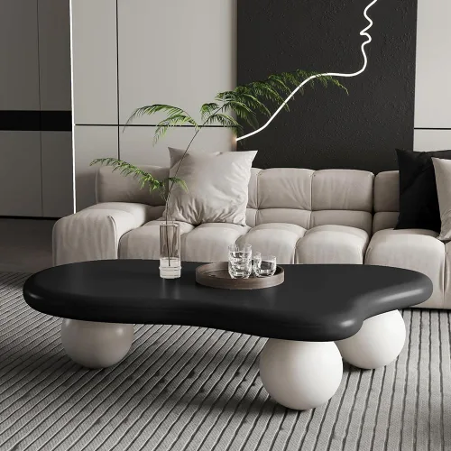 Miniatura 20 de Mesa de café irregular de 40" en forma de nube asimétrica Mesa de té de centro bajo con 3 patas esféricas para sala de estar, oficina, apartamento