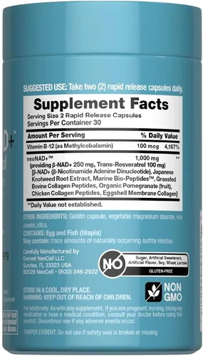 Miniatura 2 de NeoCell Suplemento de resveratrol NAD+ con biopéptidos de colágeno múltiple 1,000 mg 60 cápsulas Apoya el envejecimiento saludable