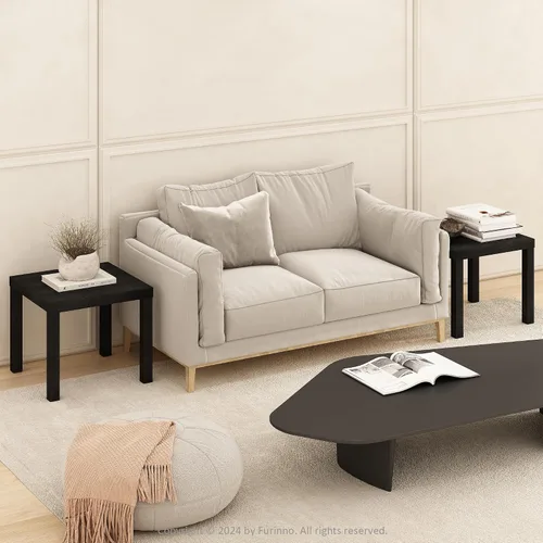 Miniatura 3 de Furinno Juego de 2 mesas de centro clásicas, mesa de centro cuadrada moderna con tablero triple grueso, mesa auxiliar con 4 patas, para sala de Negro