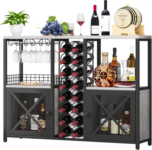 Miniatura 10 de Homeiju Mini Bares para el Hogar, Gabinete de Bar de Café de Madera, Gabinete Moderno de Licores para Licores y Copas, Gabinete de Vino Buffet