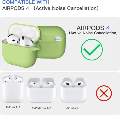 Miniatura 4 de Brujula Funda protectora de silicona para AirPods 4 con ANC, compatible con AirPods de 4ª generación 2024 (Avocado, AirPods 4 con ANC)