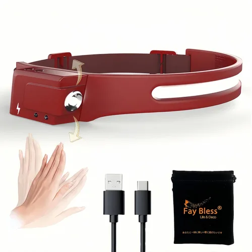 Miniatura 9 de Fay Bless USB tipo C recargable LED sensor faro con ángulo ajustable (HeadlampBand-JP-Negro 2PCS)