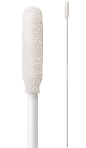 (Bolsa de 50 hisopos) Hisopo de espuma de 6" con cabeza de punta de calcetín y espuma natural Zapped por Swab-its: 71-4582 - Hecho en los Estados