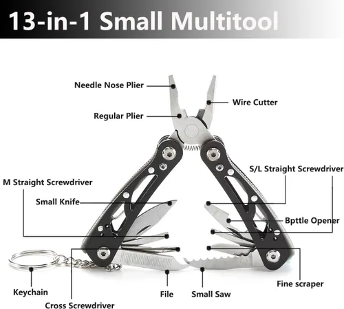 Miniatura 5 de Multiherramienta 13 en 1 de tamaño completo para bricolaje, hogar, jardín, aire libre y EDC, gris - Kit de herramientas versátil todo en uno