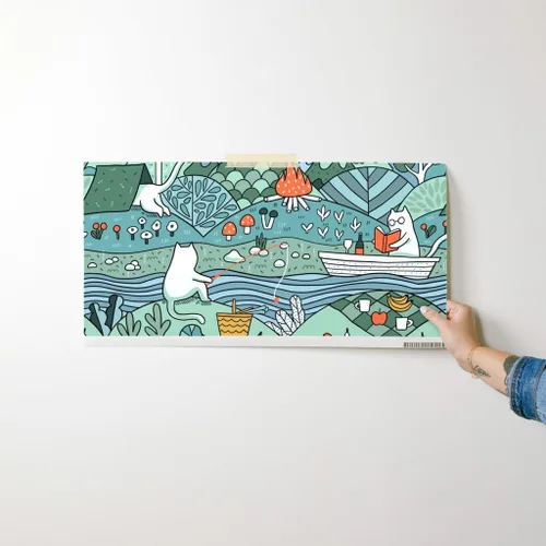 Miniatura 7 de Papel tapiz para despegar y pegar – Day Lake restaura la naturaleza, animales, gatos, picnic de verano, gatos, papel tapiz extraíble personalizado