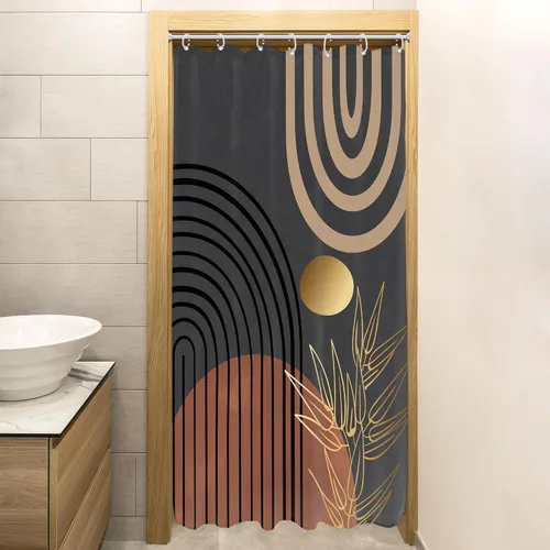 Miniatura 3 de KOMLLEX Cortina de ducha abstracta bohemia para decoración de baño, 36 pulgadas de ancho x 72 pulgadas de alto, hojas elegantes, tropicales