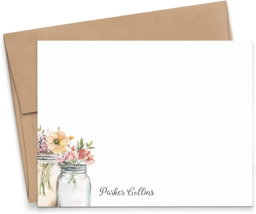 Miniatura 12 de Papelería floral personalizada con sobres, planos o plegados, juego de papelería floral de acuarela para mujer, tarjetas de notas florales
