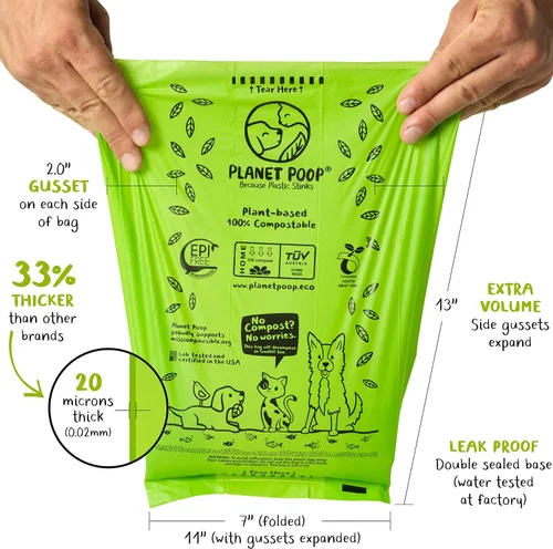 Miniatura 3 de PLANET POOP Página de inicio Bolsas compostables para excrementos de perro, 60 bolsas de basura de mascotas premium en rollos de repuesto