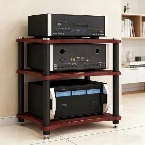 Miniatura 13 de Estante de componentes de audio resistente, soporte de medios AV de gran espacio de almacenamiento con clavijas de pie que absorben los golpes