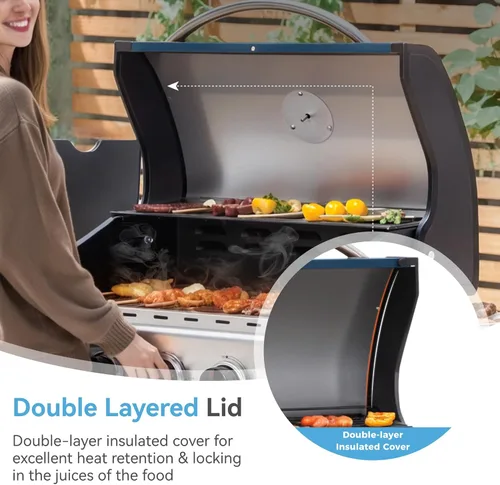 Miniatura 9 de GREEN PARTY - Parrilla de gas para barbacoa de 4 quemadores con propano, quemador lateral y rejillas de hierro fundido esmaltadas en porcelana, área