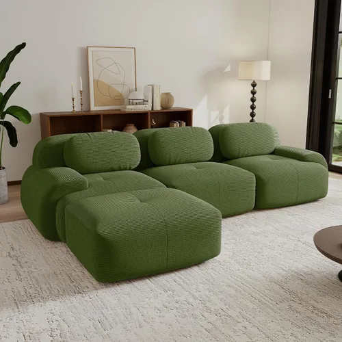 Miniatura 71 de Sofás modulares modulares sin hueso de 82 pulgadas para sala de estar, juego de sofá comprimido de 2 plazas, no requiere montaje, tela de pana, Verde