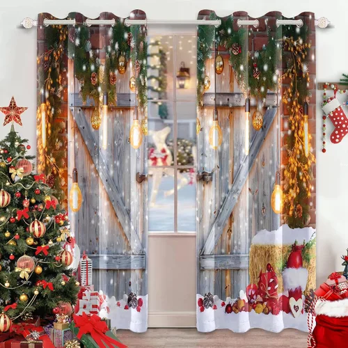 Miniatura 17 de AWERT Cortinas de Navidad con Bolas Vibrantes para Sala de Estar, Cortinas Opacas de Navidad Juego de 2 Paneles, Ojales de Acero Inoxidable Plateado