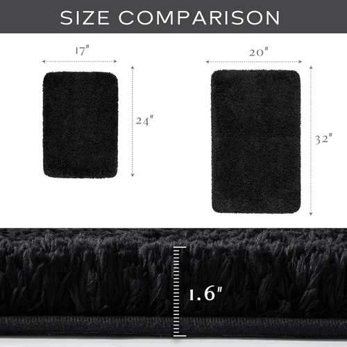 Miniatura 2 de Ashler - Juego de 2 alfombras de baño negras, 2 piezas, tapetes de baño rectangulares de microfibra suave, lavables a máquina, 17 x 24 y 20 x 32