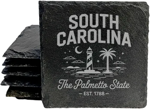 Miniatura 41 de Rustic Slate Coasters Set of 6, Round 4" with South Carolina 'Home Sweet Home' Design, for Holidays, Birthdays, Housewarming, She-Shed, Man Cave