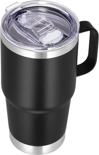 Miniatura 23 de VEGOND - Vaso de viaje de 20 oz con asa, tapa con cierre y popote, de acero inoxidable, aislante, taza de café, a prueba de derrames, de doble Verde