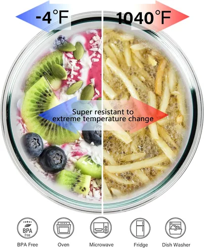 Miniatura 3 de WhiteRhino Juego de 4 cuencos de vidrio para mezclar con tapas (1, 1.5, 2.5, 3.7), cuencos apilables para ahorrar espacio para almacenamiento de 4
