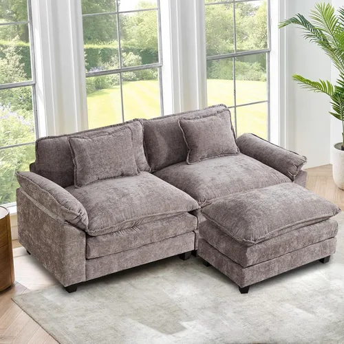 Miniatura 46 de Sofá modular seccional, sofá de nube con otomana, asiento profundo de felpilla en forma de L para sala de estar y apartamento